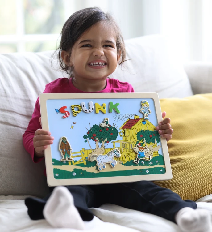 Dwustronna magnetyczna tablica literki i obrazki, edukacyjna zabawka Pippi