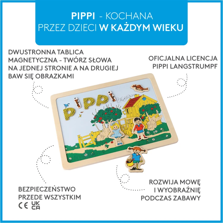 Dwustronna magnetyczna tablica literki i obrazki, edukacyjna zabawka Pippi