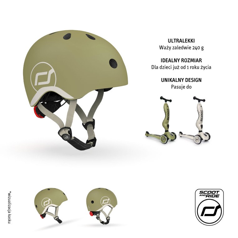 Scoot and Ride Kask dla dzieci XXS-S 1-5 lat Olive SCOOTANDRIDE
