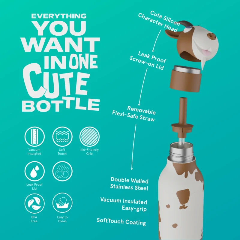 Butelka termiczna ze słomką Bestie Koza 460 ml Asobu