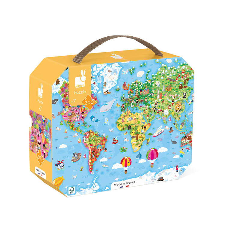 Puzzle w walizce Ogromna mapa świata 300 elementów 7+ Made in France Janod