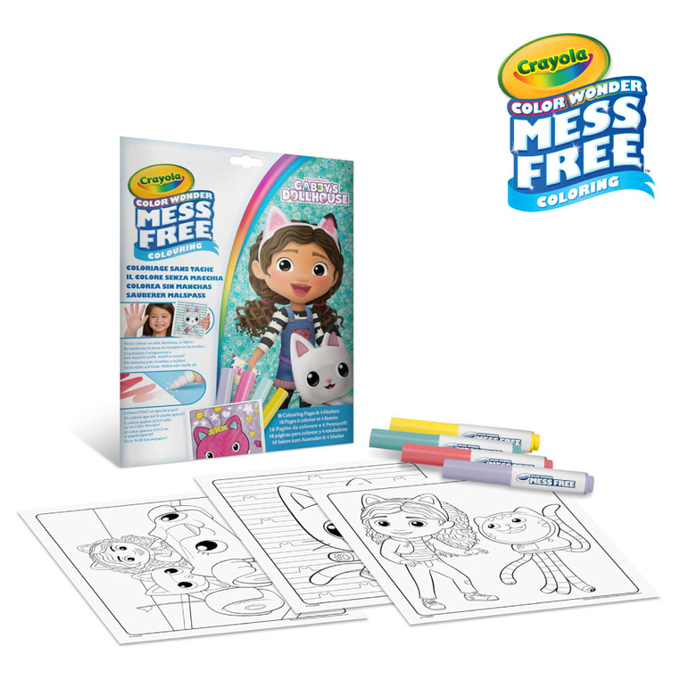 Kolorowanka dla dzieci i 4 niebrudzące magiczne flamastry Color Wonder Mess Free Koci Domek Gabi 3+ Crayola