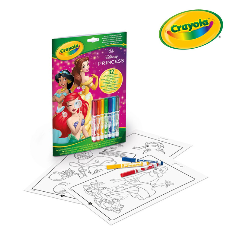 Kolorowanka dla dzieci z łamigłówkami i flamastrami Księżniczki Disneya 3+ Crayola