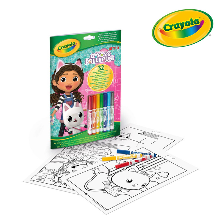 Kolorowanka dla dzieci z łamigłówkami i flamastrami Koci Domek Gabi 3+ Crayola