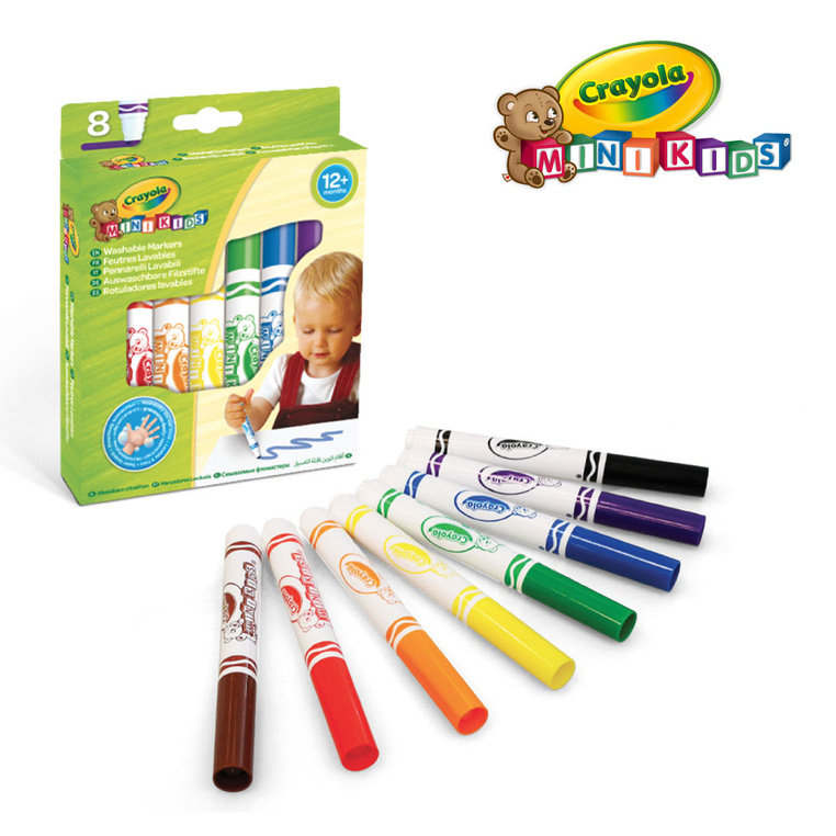 Flamastry mazaki dla dzieci zmywalne z płaską końcówką odporną na nacisk Mini Kids 8szt. 12m+ Crayola