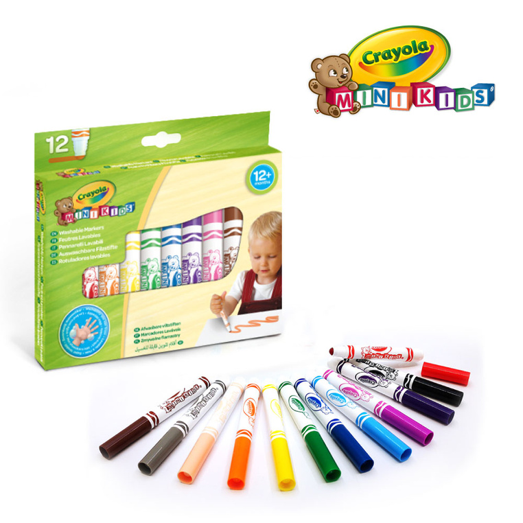 Flamastry mazaki dla dzieci zmywalne z płaską końcówką odporną na nacisk Mini Kids 12szt. 12m+ Crayola