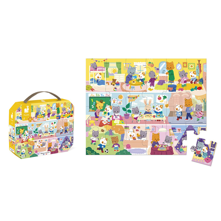 Puzzle w walizce Rytm dnia 24 elementy 3+ Made in France Janod